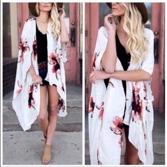 BACK IN STOCK🌸 floral print boho kimono gray - Picture 3 of 3